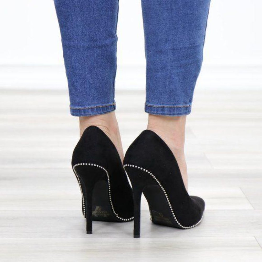 Black vegan Suede High Heel Pumps With Studs - Picture 8 of 12